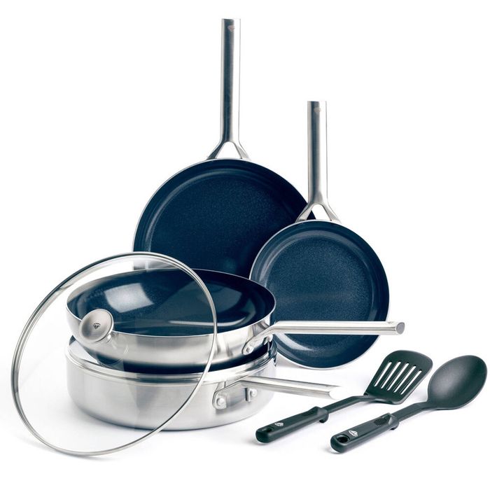7pc Blue Diamond Cookware Set S/S Ceramic Coating Non-Stick Cooking Pan Silver