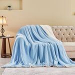 LINENOVA Warm Cosy Sherpa Flannelette Blanket Twin Size - Blue
