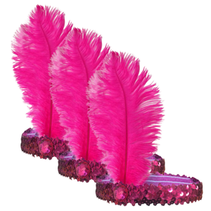 3x 1920s FLAPPER HEADBAND Headpiece Feather Sequin Charleston Costume Gatsby Hot Pink
