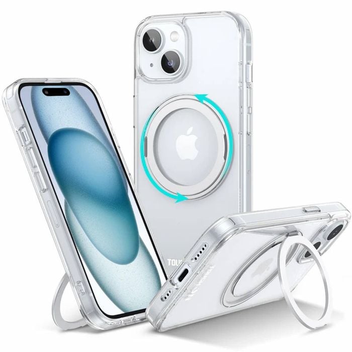 Tough On iPhone 16e / iPhone 15 Case 360° Rotate Stand With MagSafe Clear