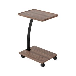 Homfurn C-shaped Side Table – Space-saving Design, 2 Wheels With Brakes, Mdf Top, Walnut & Black