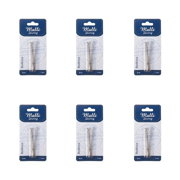 6x 2pc Malli Sewing Metal Fabric Threading Sewing Bodkins Tool 8cm Silver