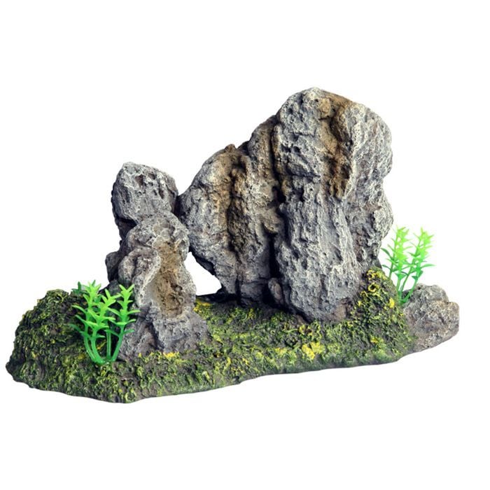 Aqua one twin rock with plant ornament (37876)
