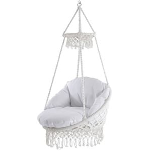 Vivere Deluxe Macrame Hanging Chair With Fringe - White