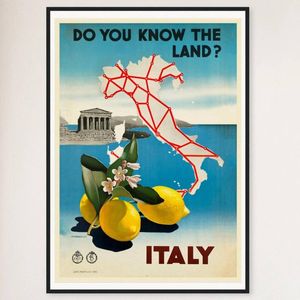 Galrie Italy Vintage Travel Print-Discover the Enchanting Landscapes of Italy Art Décor, Black Frame, A3 30 x 42cm (12 x 16inch)