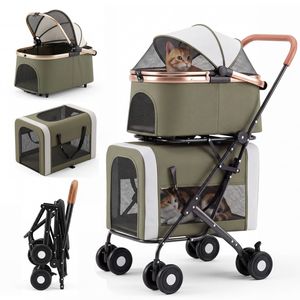 Advwin Foldable Dual-Layer Pet Stroller Multifunctional Pram with Detachable Carrier