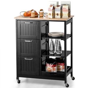 Costway Mobile Kitchen Island Trolley Serving Cart Black