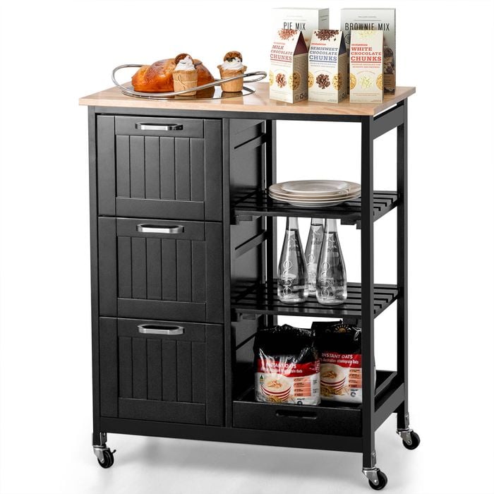 Costway Mobile Kitchen Island Trolley Serving Cart Black
