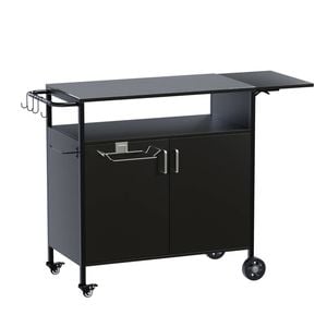 Ufurniture Rolling Kitchen Island Cart With Wheels Storage Side Leaf Tablemat Trash Bag Rack & Paper Towel Holder Black