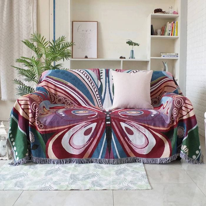 Anycozy Throw Blanket 130×160cm Butterfly Double Sided Pattern Sofa Towel Outdoor Camping Mat
