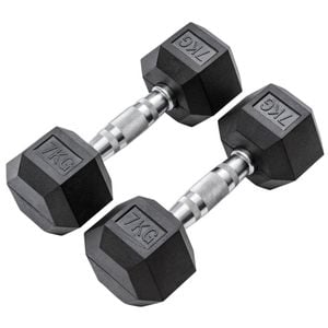 METEOR 7kg Pair Rubber Hex Dumbbells