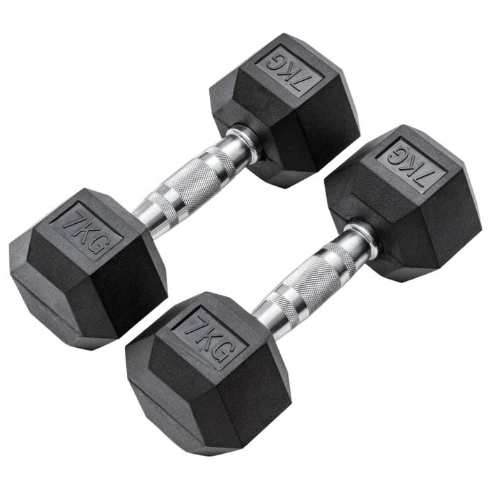 METEOR 7kg Pair Rubber Hex Dumbbells