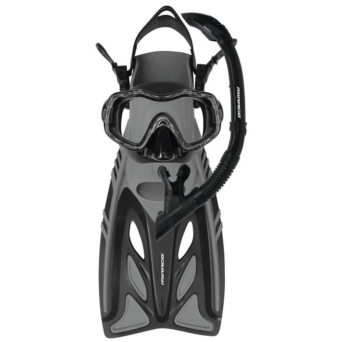 4pc Mirage Raven Junior Snorkelling Mask/Snorkel/Fins Set S/M Black