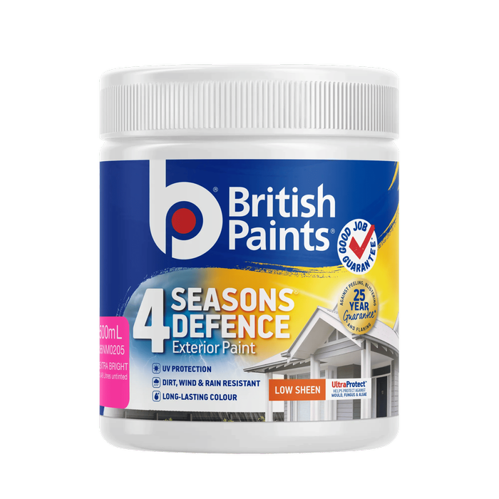British Paints 4 Seasons Defence 500ml Extra Bright Low Sheen Exterior Paint