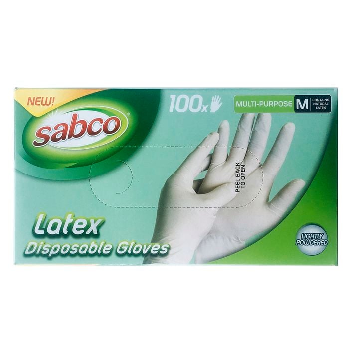 Sabco Medium Latex Disposable Gloves - 100 Pack - Medium