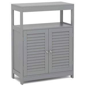 Costway Storage Cabinet Shoe Rack Toilet Organiser W/2 Doors Kitchen Hallway Living Room,grey