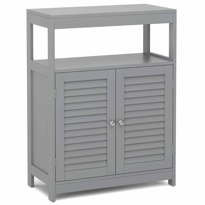 Costway Storage Cabinet Shoe Rack Toilet Organiser W/2 Doors Kitchen Hallway Living Room,grey
