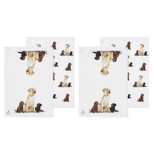 2x 2pc Ashdene Puppy Love Labrador Kitchen Tea Towel 50x70cm - White