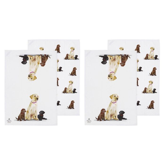 2x 2pc Ashdene Puppy Love Labrador Kitchen Tea Towel 50x70cm - White