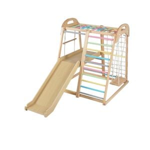 Costway Kids Climb Playset 8-in-1 Jungle Gym W/slide & Swing Wooden Climber