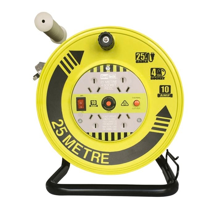 CordTech 25m Heavy Duty Cable Reel with 4 outlets