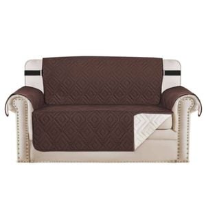 Smarcute 2 Seater Quilted Reversible Pet Friendly Non-Slip Sofa Cover with Straps Brown