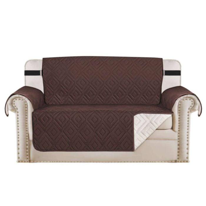 Smarcute 2 Seater Quilted Reversible Pet Friendly Non-Slip Sofa Cover with Straps Brown