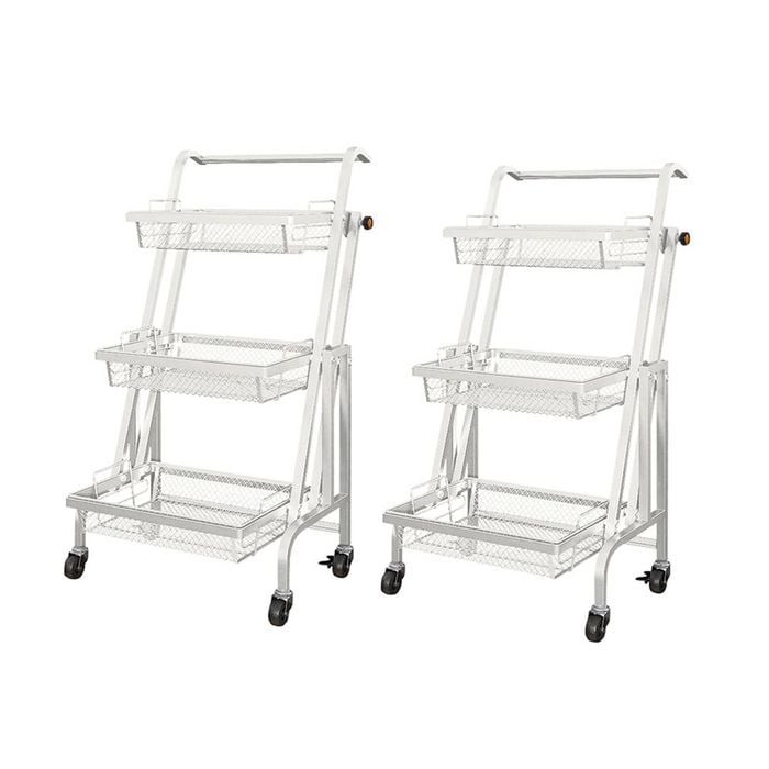 SOGA 2X 3 Tier White Steel Adjustable Kitchen Cart with Wheels