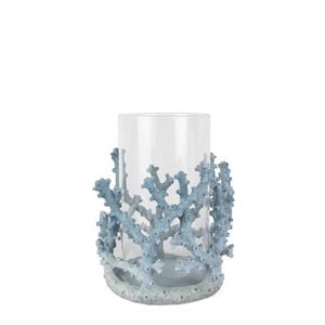 Belle Coral Polyresin Glass Votive Candle Holder Small 19cm - Blue