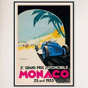 Galrie Monaco Grand Prix 1933 Vintage Racing Poster - Perfect for Home Decor, Black Frame, A3 30 x 42cm (12 x 16inch)
