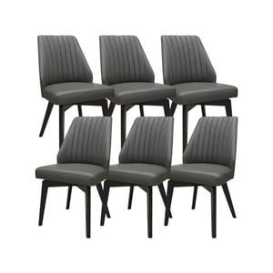 Shelby Set of 6 Dining Chair Genuine Leather Solid Rubber Wood Frame - Dark Grey