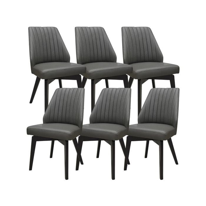 Shelby Set of 6 Dining Chair Genuine Leather Solid Rubber Wood Frame - Dark Grey