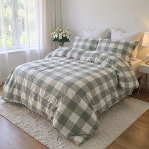 Double Quilt Cover Set - Premium Double Brushed Microfibre (Sage Grid)