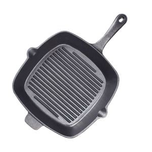 SOGA Square Ribbed Cast Iron Frying Pan Skillet 26cm