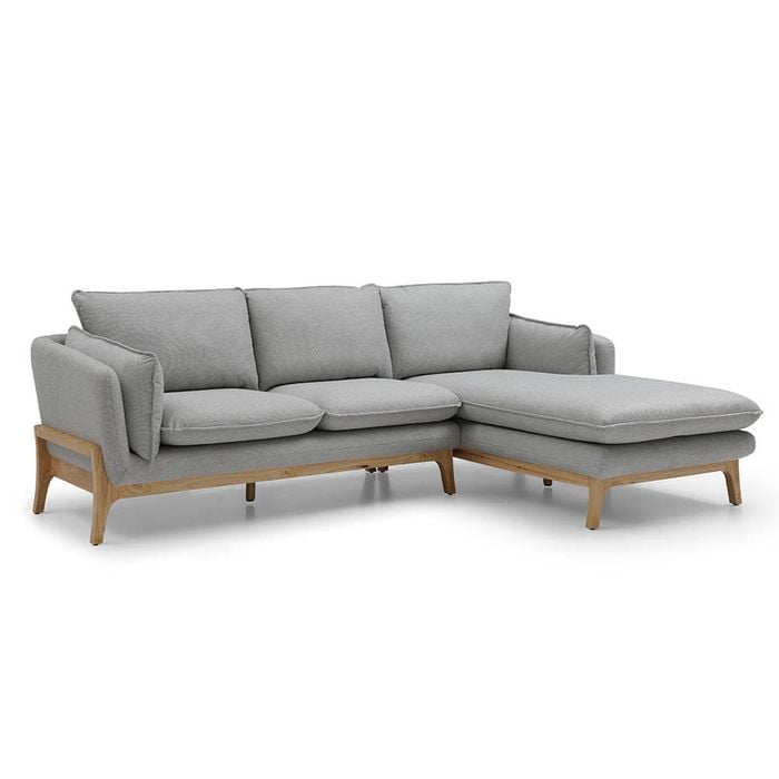 Modern Furniture BRONTE 3 Seater Sofa with Right Chaise - Light Grey & Oak