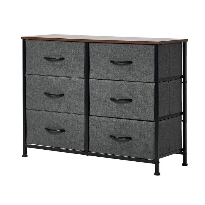 Oikiture Fabric 6 Chest of Drawers Grey