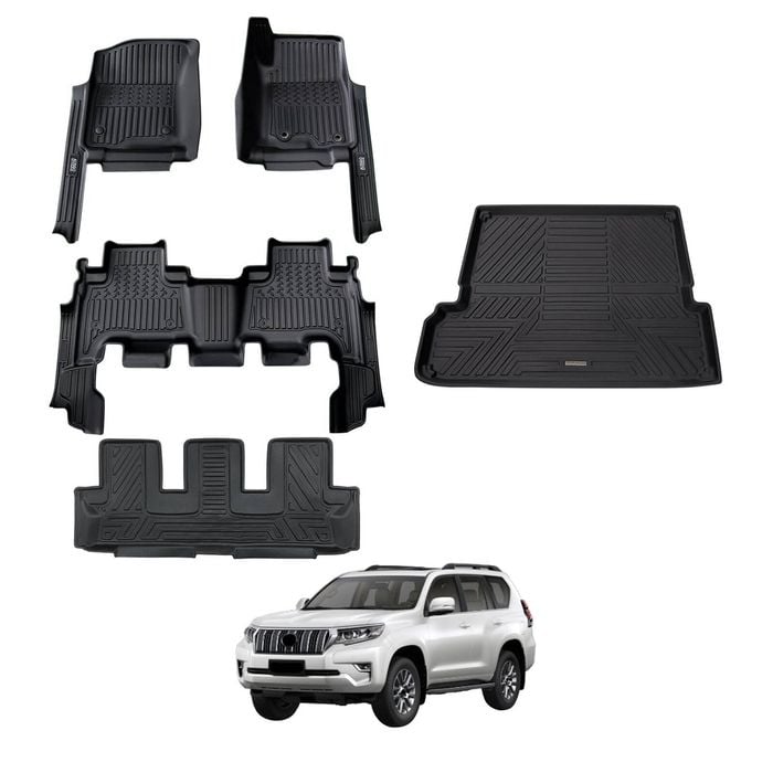 AUSGO Floor Mats & Boot Liner Set for Toyota Prado 150 Series 7-Seat 2009-2024 (Auto Trans) Car Floor Liners Cargo Mat