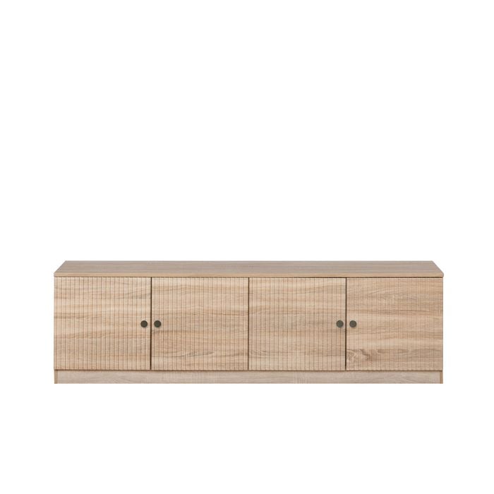 European Cabinetry Natural Oak Fluted Round Black Bucharest TV Unit