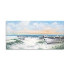 P&P Boats on the Beach Canvas Print - Vibrant Wall Art for Living Rooms, Bedrooms, Offices 120x60cm