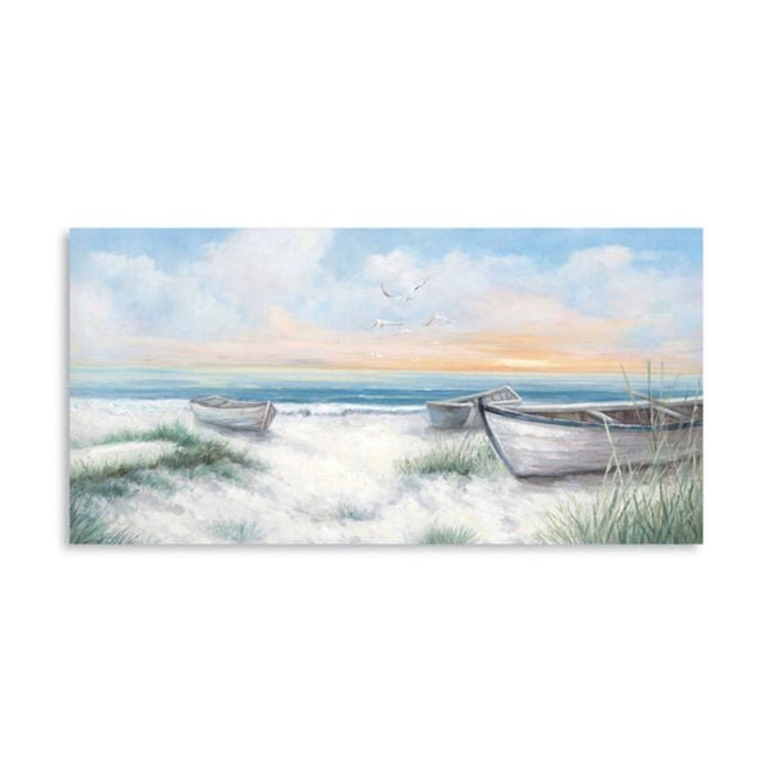 P&P Boats on the Beach Canvas Print - Vibrant Wall Art for Living Rooms, Bedrooms, Offices 120x60cm