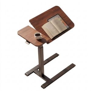 Viviendo Overbed Table with Wheels Brown, Flip Top Height Adjustable Rolling Laptop Cart for Bed Couch Hospital Home