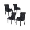 La Bella 4 Set Black French Provincial Dining Chair Ring Studded Lisse Velvet Rubberwood
