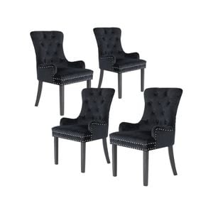 La Bella 4 Set Black French Provincial Dining Chair Ring Studded Lisse Velvet Rubberwood