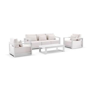 Whitehaven 3+1+1 Outdoor Aluminium Lounge White With Santorini Coffee Table & Sunbrella Canvas Cushions