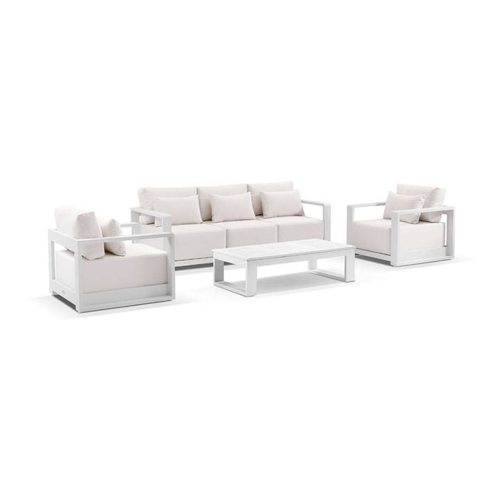 Whitehaven 3+1+1 Outdoor Aluminium Lounge White With Santorini Coffee Table & Sunbrella Canvas Cushions