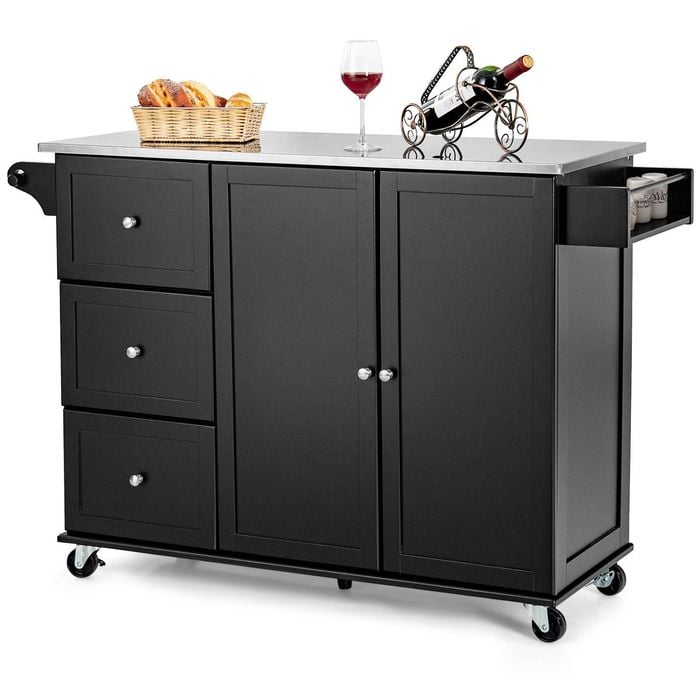Costway Kitchen Trolley Cart Stainless Steel Rolling Serving Cart Black