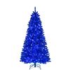 Costway 185cm Royal Blue Artificial Christmas Tree Snow Flocked Xmas Tree w/250 Blue LEDs-Blue