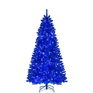 Costway 185cm Royal Blue Artificial Christmas Tree Snow Flocked Xmas Tree w/250 Blue LEDs-Blue
