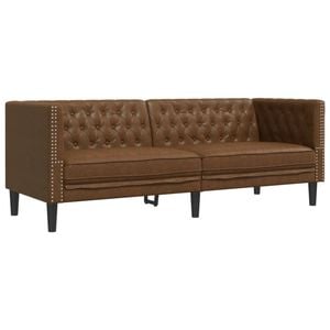 vidaXL Chesterfield Sofa 3-Seater Upholstered Couch Brown Faux Suede Leather