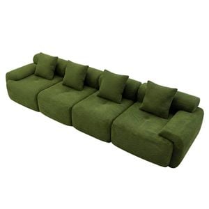 Ufurniture 354cm 4 Seater Sofa Corduroy Modular Compressed Couch W/ Large Armrest & Cushion No Assembly Green